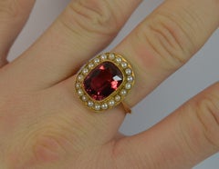 Victorian 18 Carat Yellow Gold Large Tourmaline Seed Pearl Cluster Ring