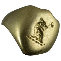 Victorian 18 Carat Yellow Gold Shield Signet Bird Creature Intaglio Ring