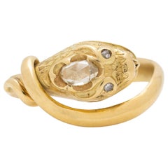 Victorian 18 Karat and 0.70 Carat Rose Cut Diamond Rare Snake Ring, circa 1850