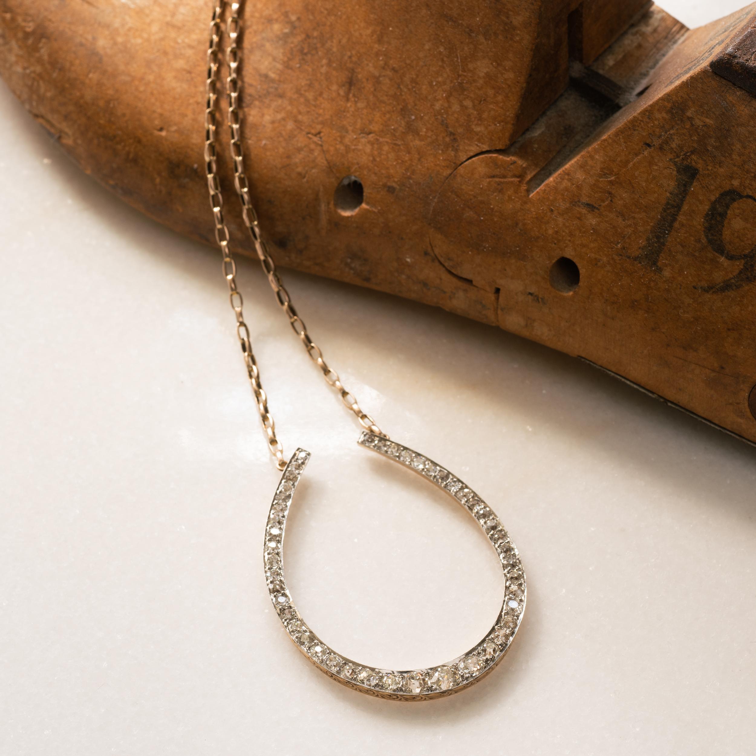 Ferro di cavallo vittoriano da 18 carati e platino da 6,0 carati con diamante taglio Old Mine in vendita 1