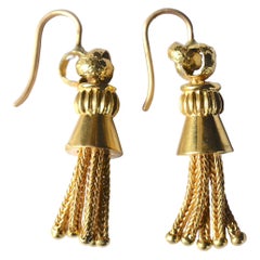 Victorian 18 Karat Braided Tassel Drop Earrings, circa 1880