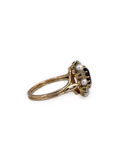 Victorian 18 Karat Gold 1.40 Carat Garnet Diamond Pearl Cluster Ring