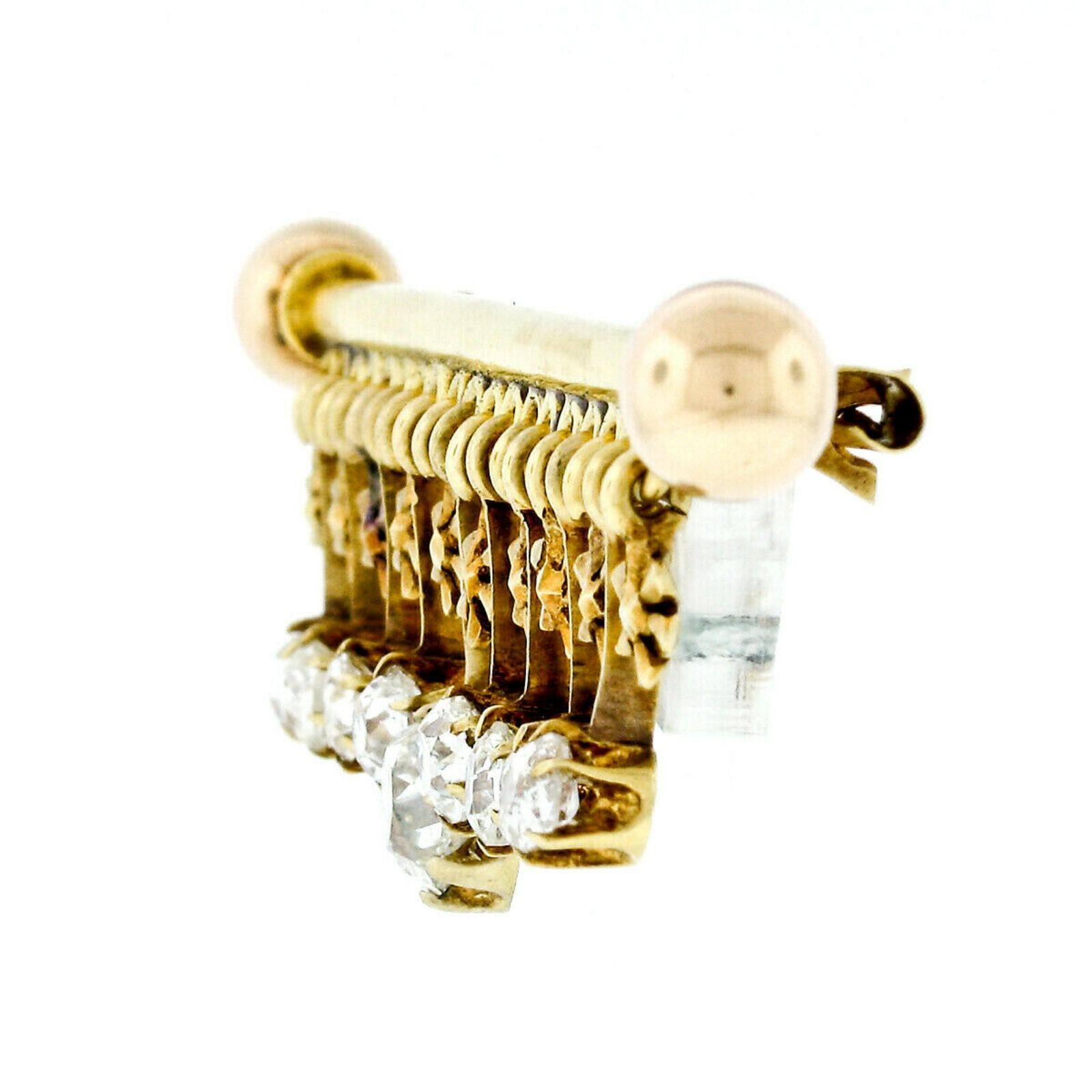 Victorian 18 Karat Gold 2.40 Carat Old Mine Diamond Flower Dangle Bar Pin Brooch In Good Condition For Sale In Montclair, NJ