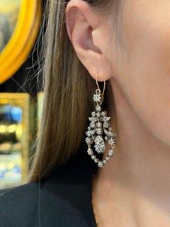 Victorian 18 Karat Gold ~4.50 Carat Diamond Front Fastening Chandelier Earrings