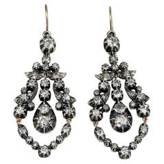 Victorian 18 Karat Gold ~4.50 Carat Diamond Front Fastening Chandelier Earrings
