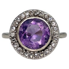 Victorian 18 Karat Gold Amethyst Rose Cut Diamond Engagement Cluster Ring
