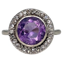 Viktorianischer Verlobungs-Cluster-Ring aus 18 Karat Gold mit Amethyst im Rosenschliff