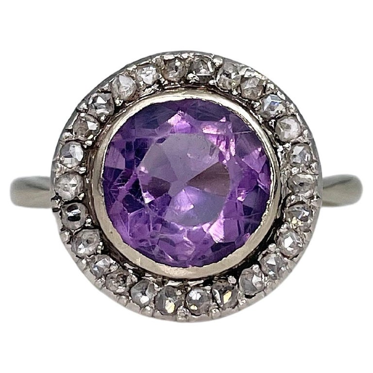 Bague Vintage Années 90 En Argent 925 Avec Améthyste Et Zircons - Taille UK 7, Excellent état