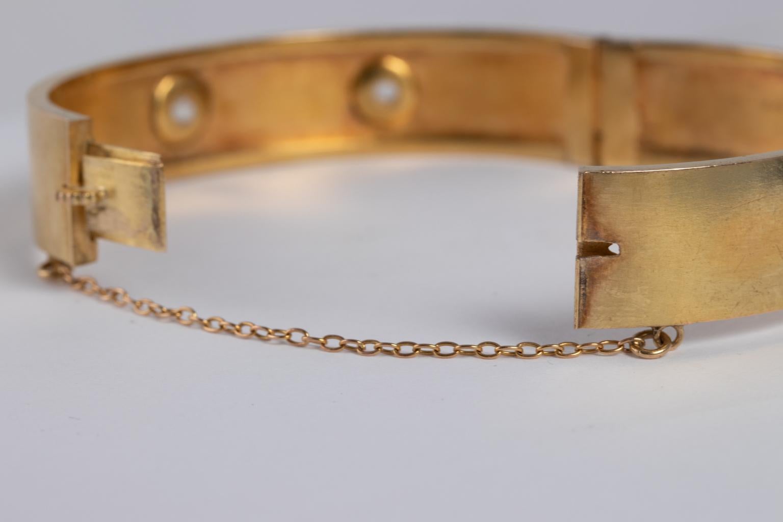 Women's Victorian 18 Karat Gold and Diamond Bangle Bracelet For Sale