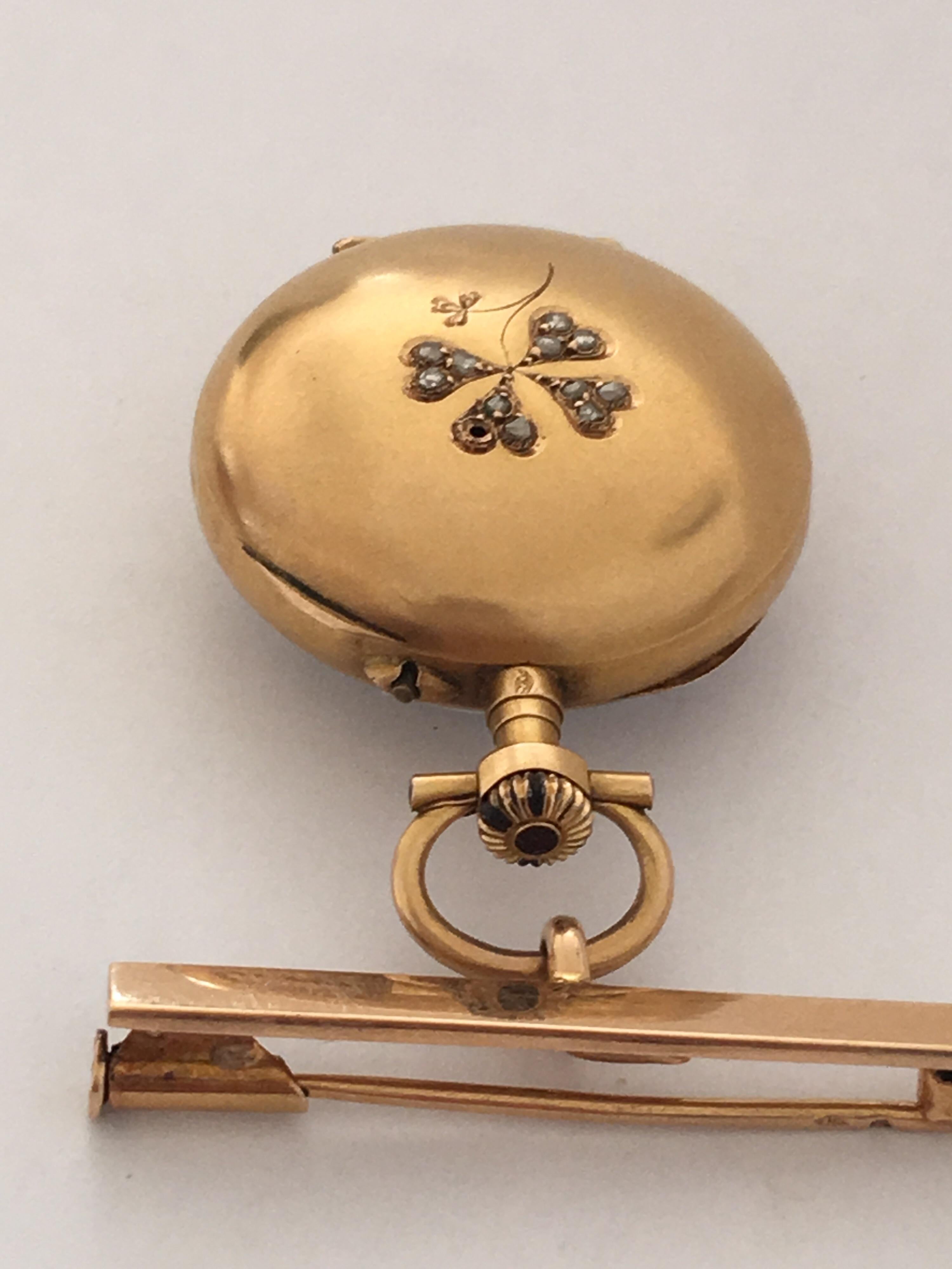 Victorian 18 Karat Gold and Diamonds Ladies Fob / Brooch Watch For Sale 4