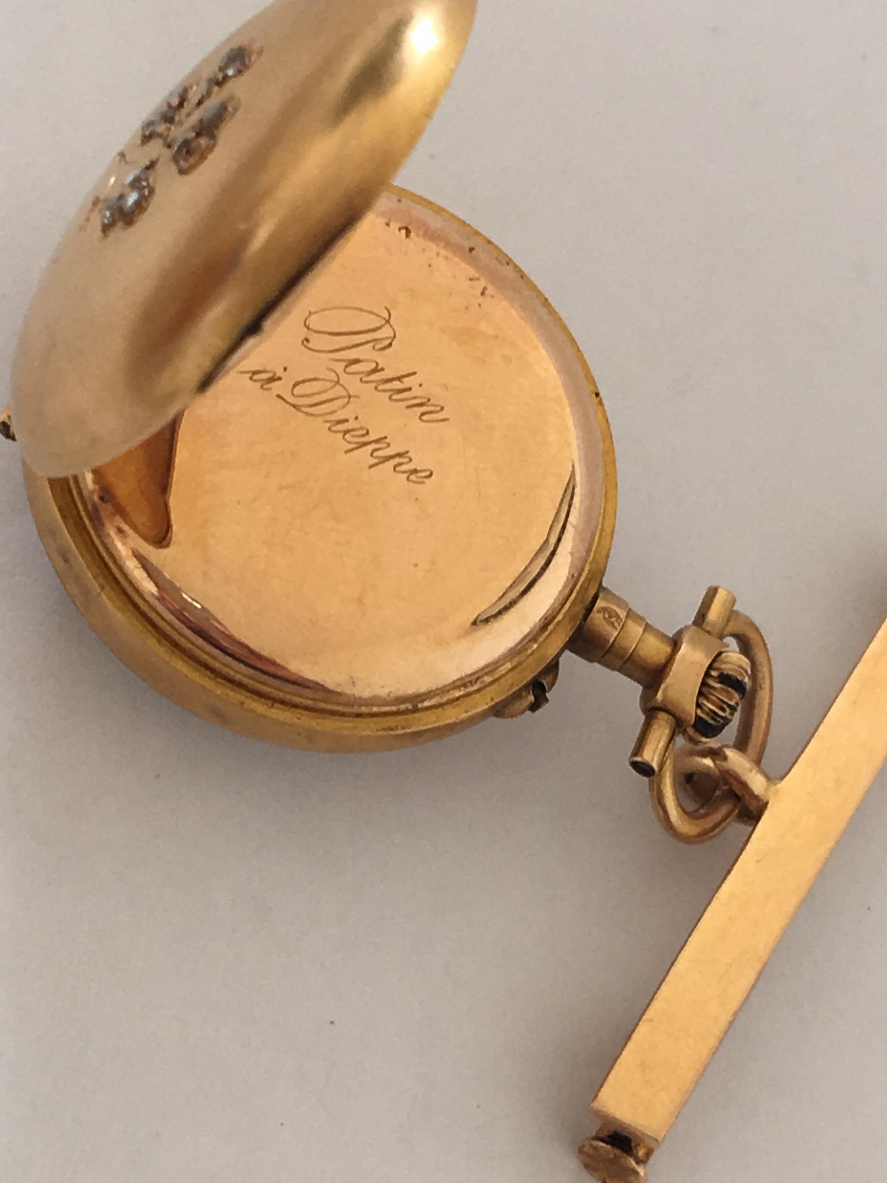 Round Cut Victorian 18 Karat Gold and Diamonds Ladies Fob / Brooch Watch For Sale