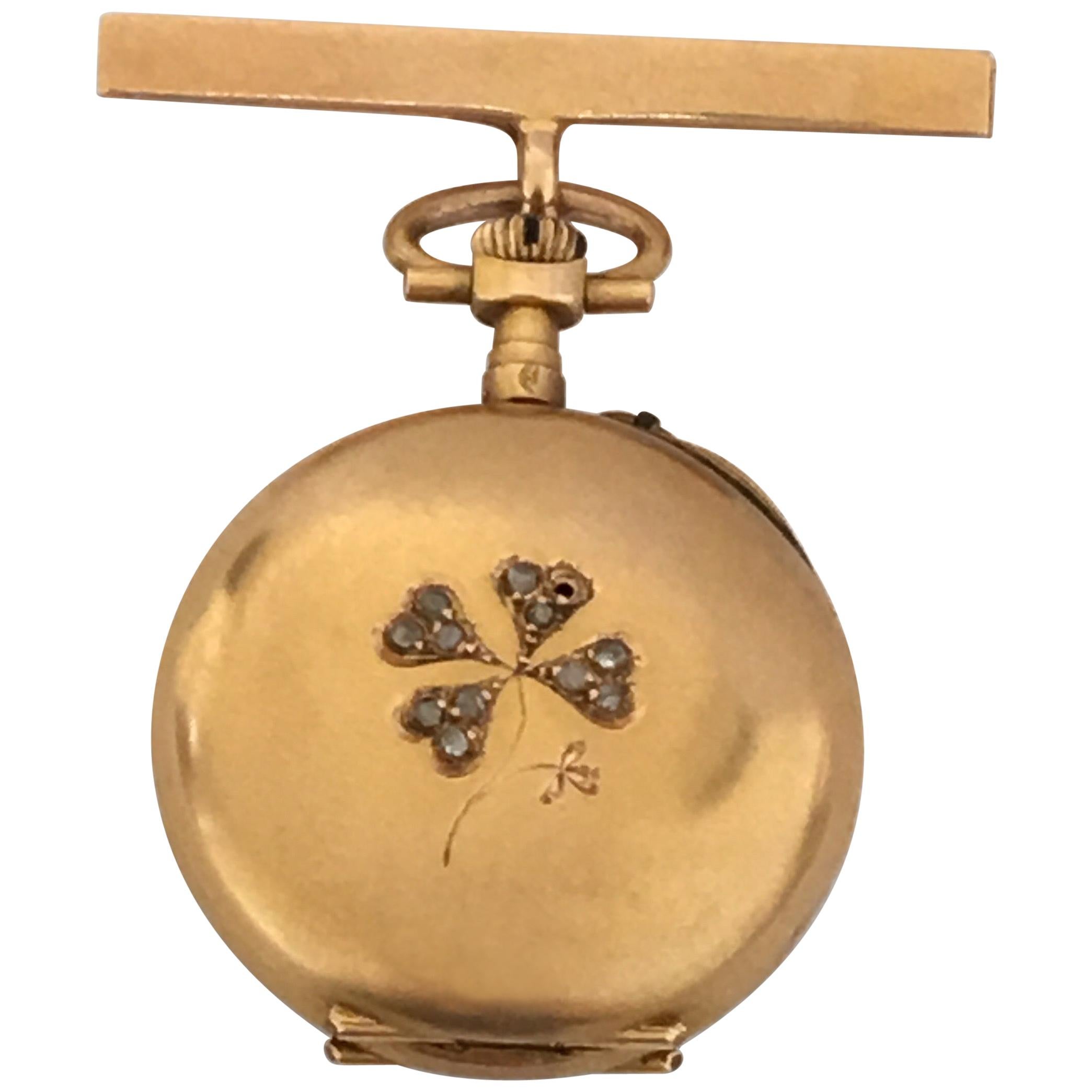 Victorian 18 Karat Gold and Diamonds Ladies Fob / Brooch Watch For Sale