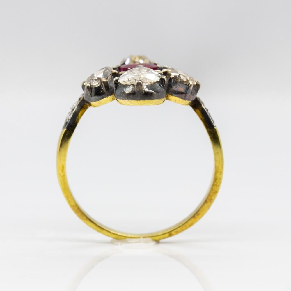 Victorian 18 Karat Gold and Silver Diamonds and Ruby Ring 1