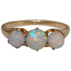 Antique Victorian 18 Karat Gold Australian Opal Trilogy Ring