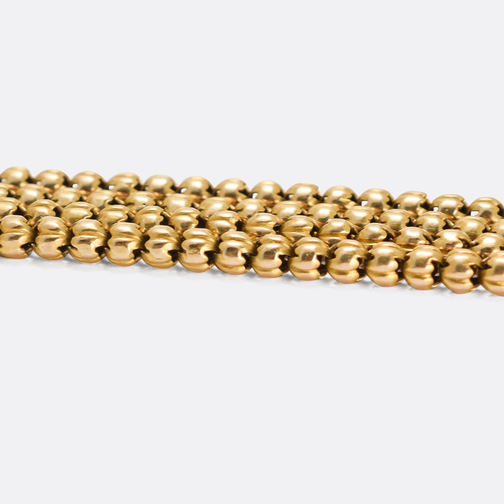 Late Victorian Victorian 18 Karat Gold Ball Link Long Guard Chain