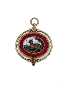 Victorian 18 Karat Gold Bird Dog Micro Mosaic Watch Key Fob Pendant