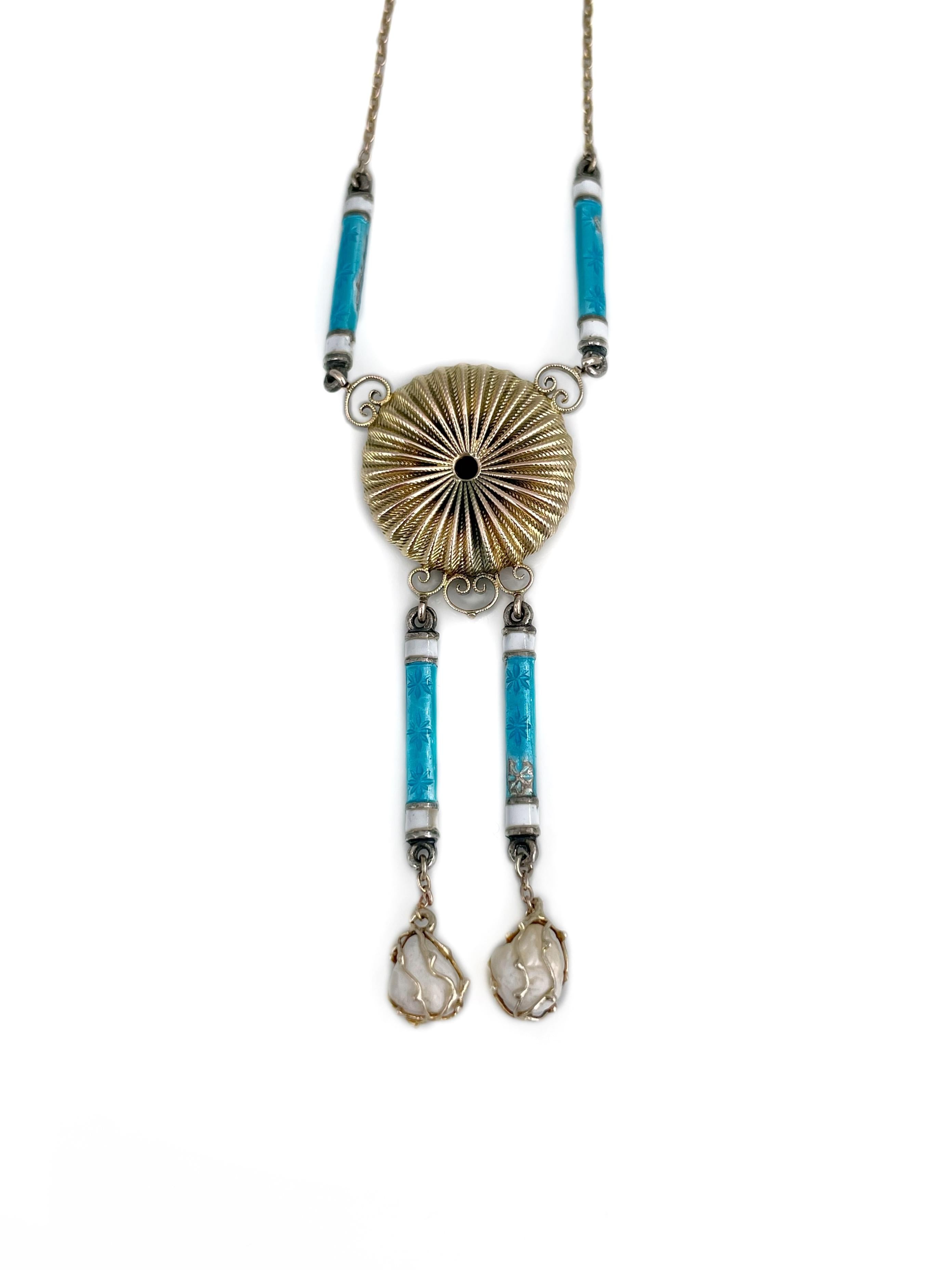 Collana vittoriana in oro 18 carati con perla blu e rubino a goccia In condizioni buone in vendita a Vilnius, Vilniaus apskr.