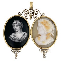 Victorian 18 Karat Gold Cameo Porcelain Double Portrait Pendant Necklace