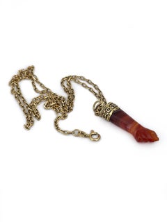 Victorian 18 Karat Gold Carnelian Mano Figa Good Luck Pendant Chain Necklace