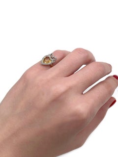 Victorian 18 Karat Gold 1.20 Carat Citrine Diamond Heart Bow Cluster Ring