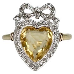 Victorian 18 Karat Gold Citrine Rose Cut Diamond Heart Bow Cluster Ring Victorian 18 Karat Gold Citrine Rose Cut Diamond Heart Bow Cluster Ring