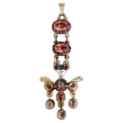 Victorian 18 Karat Gold Citrine Ruby Enamel Saint Esprit Pendant
