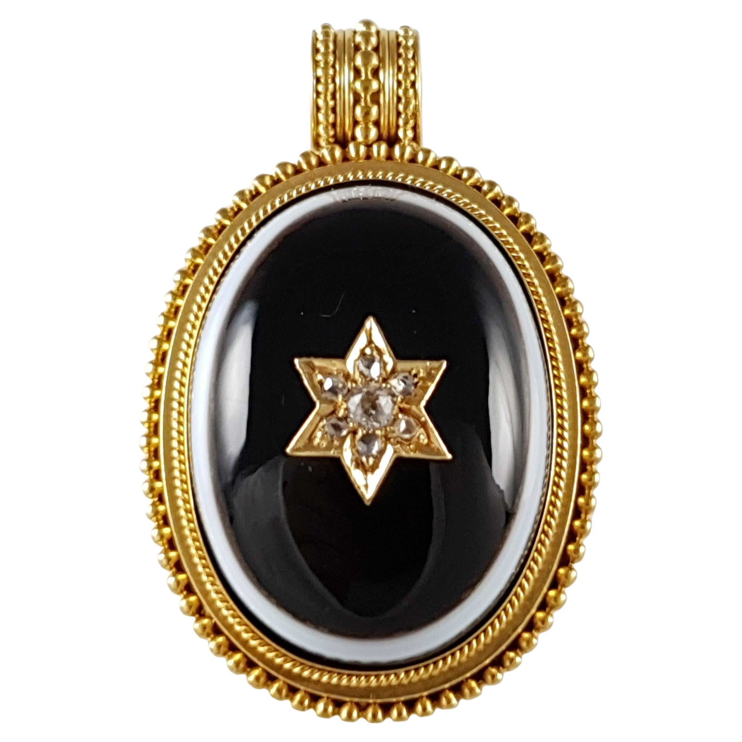 Viktorianische 18 Karat Gold Diamant und Bulls Eye gebändert Achat Medaillon