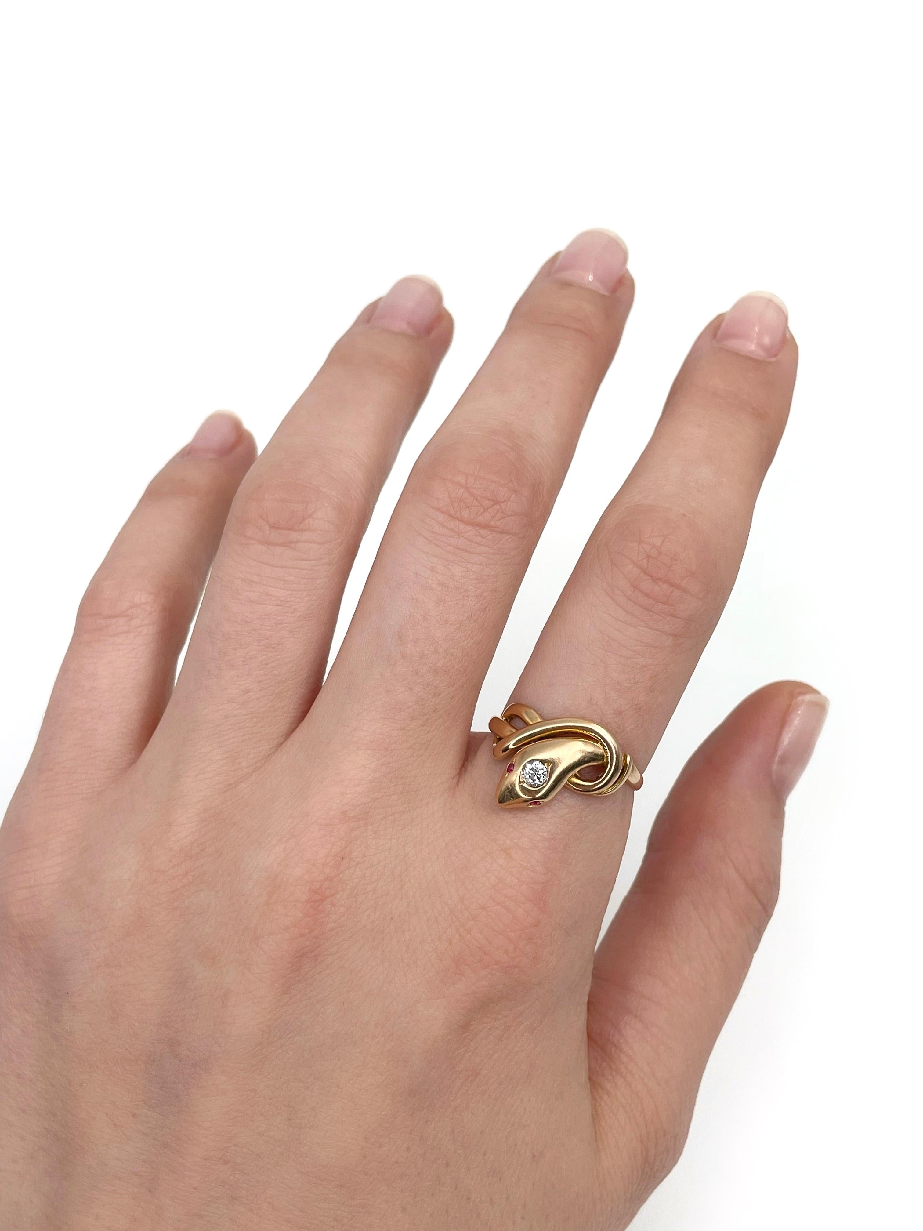 Women's Victorian 18 Karat Gold Diamond Ruby Engagement Snake Ring