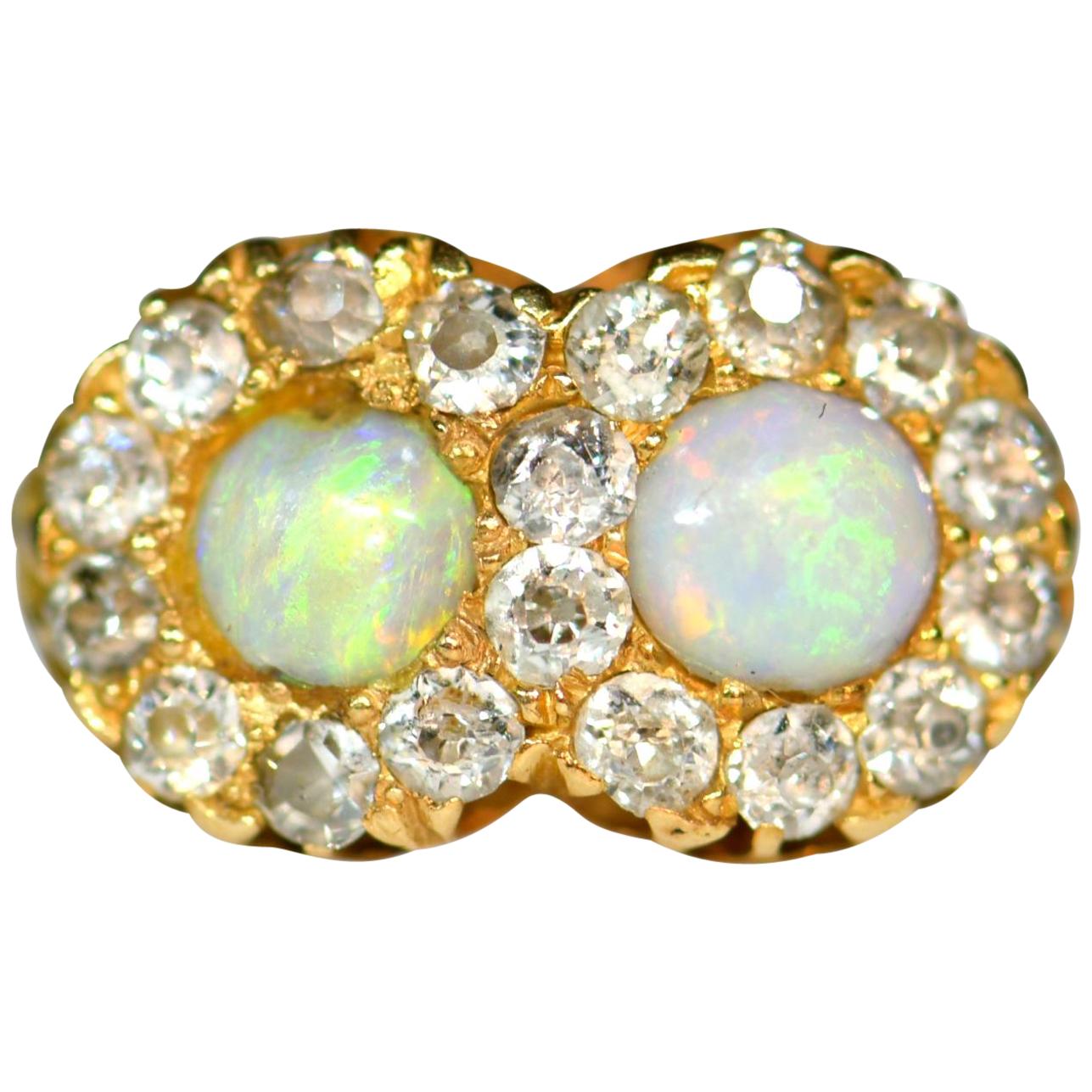 Victorian 18 Karat Gold Double Opal Ring