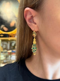 Victorian 18 Karat Gold Enamel Grape Motif Ornamented Front Fastening Earrings
