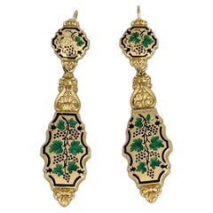 Victorian 18 Karat Gold Enamel Grape Motif Ornamented Front Fastening Earrings