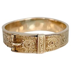 Victorian 18 Karat Gold Engraved Belt Buckle Band Ring