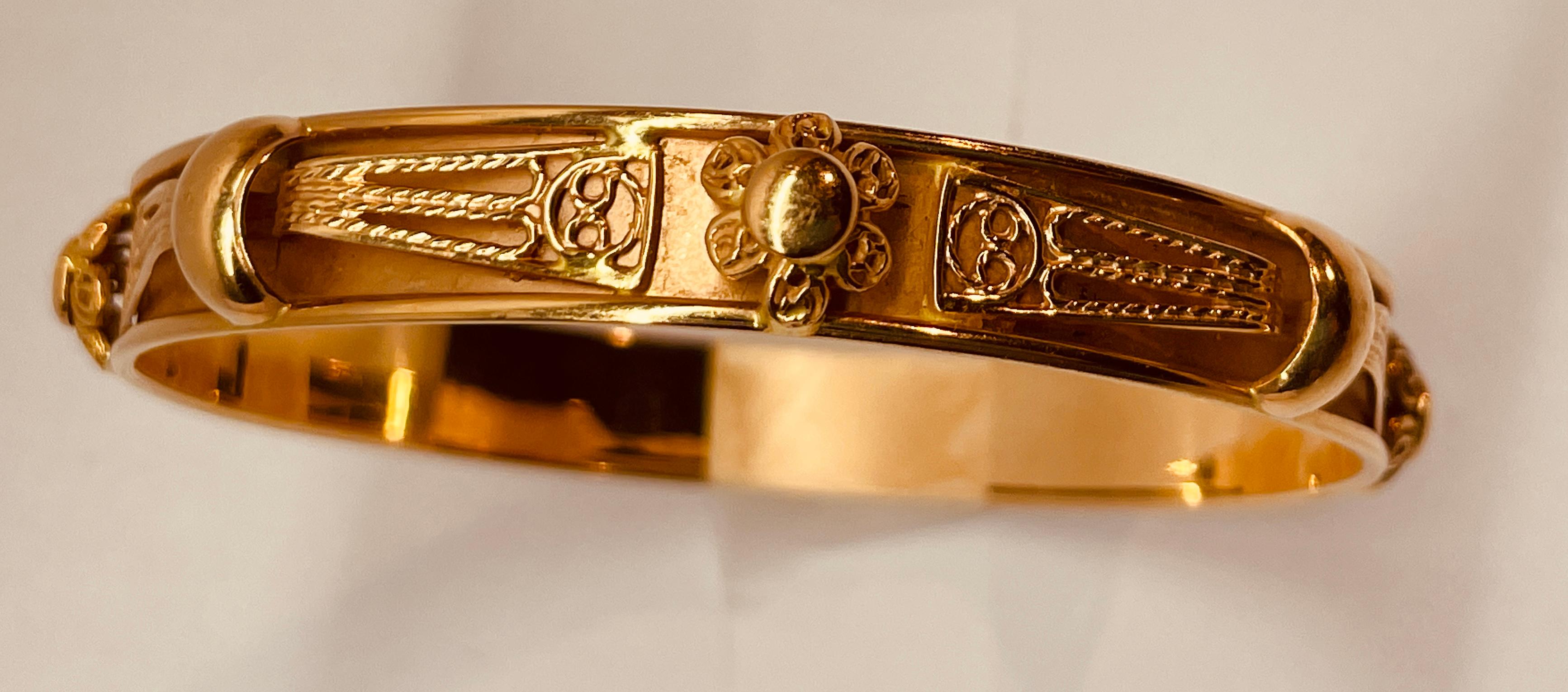 Victorian 18 Karat Gold French Oriental Bangle Bracelet Set of 2 For Sale 12