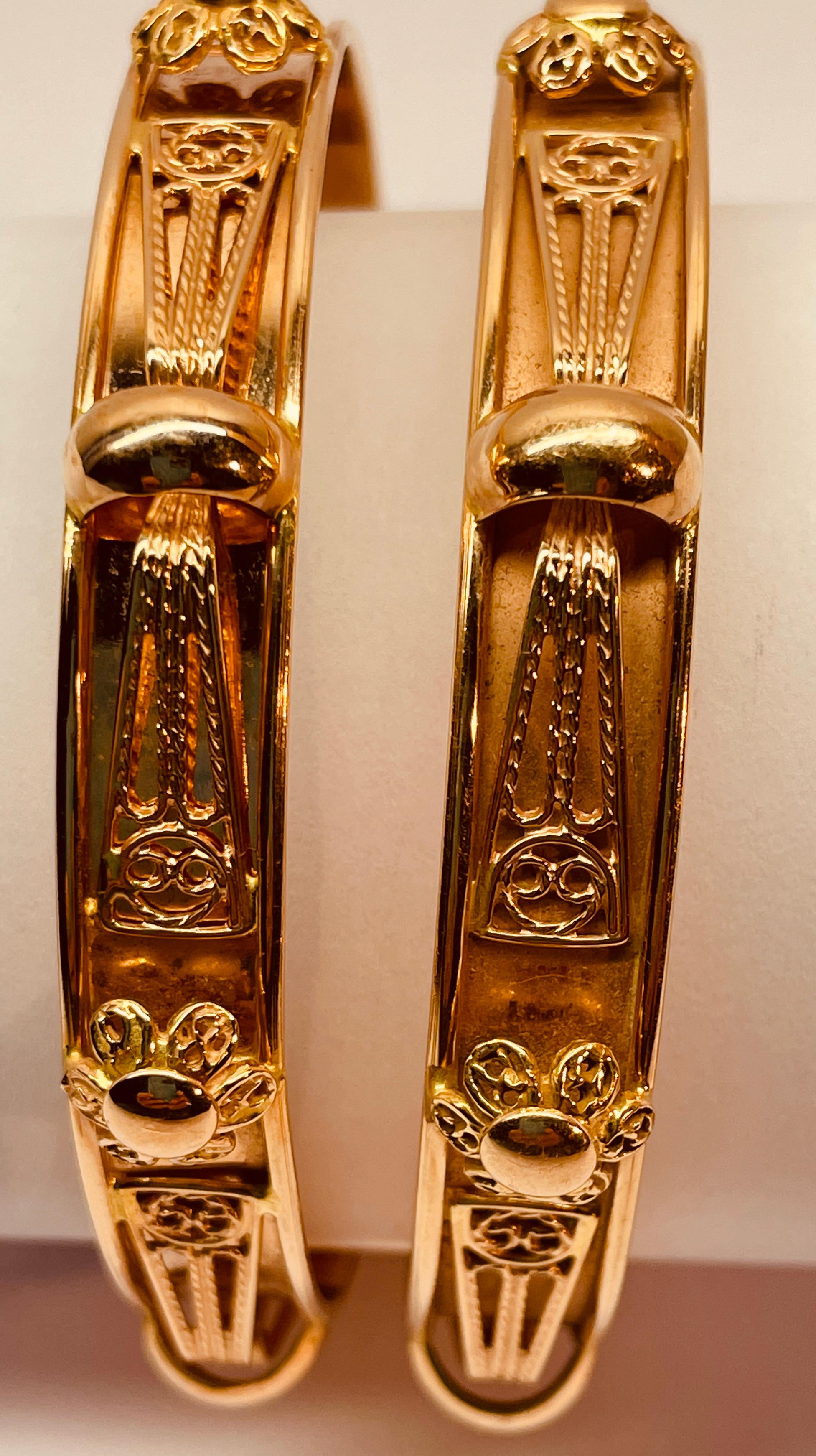 Victorian 18 Karat Gold French Oriental Bangle Bracelet Set of 2 For Sale 14
