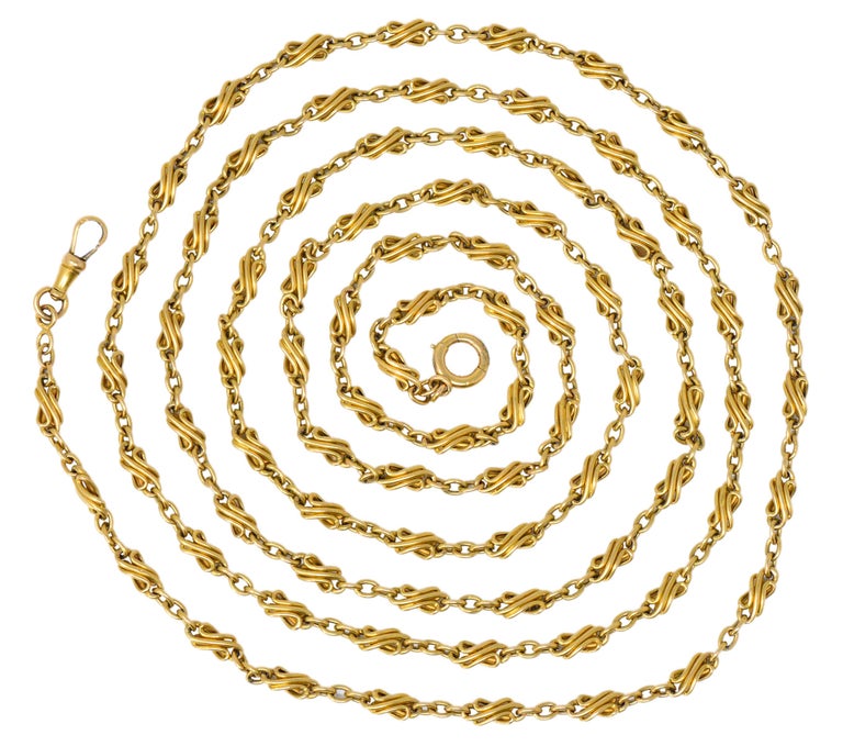 Victorian 18 Karat Gold 67 Inch Twisted Link Long Chain Necklace For ...