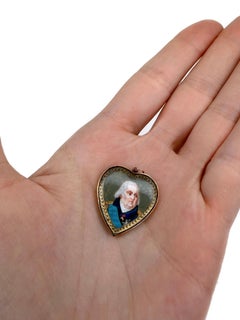 Victorian 18 Karat Gold King Louis XVIII Miniature Portrait Heart Pendant