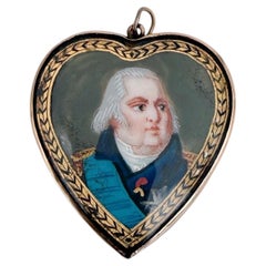 Victorian 18 Karat Gold King Louis XVIII Miniature Portrait Heart Pendant