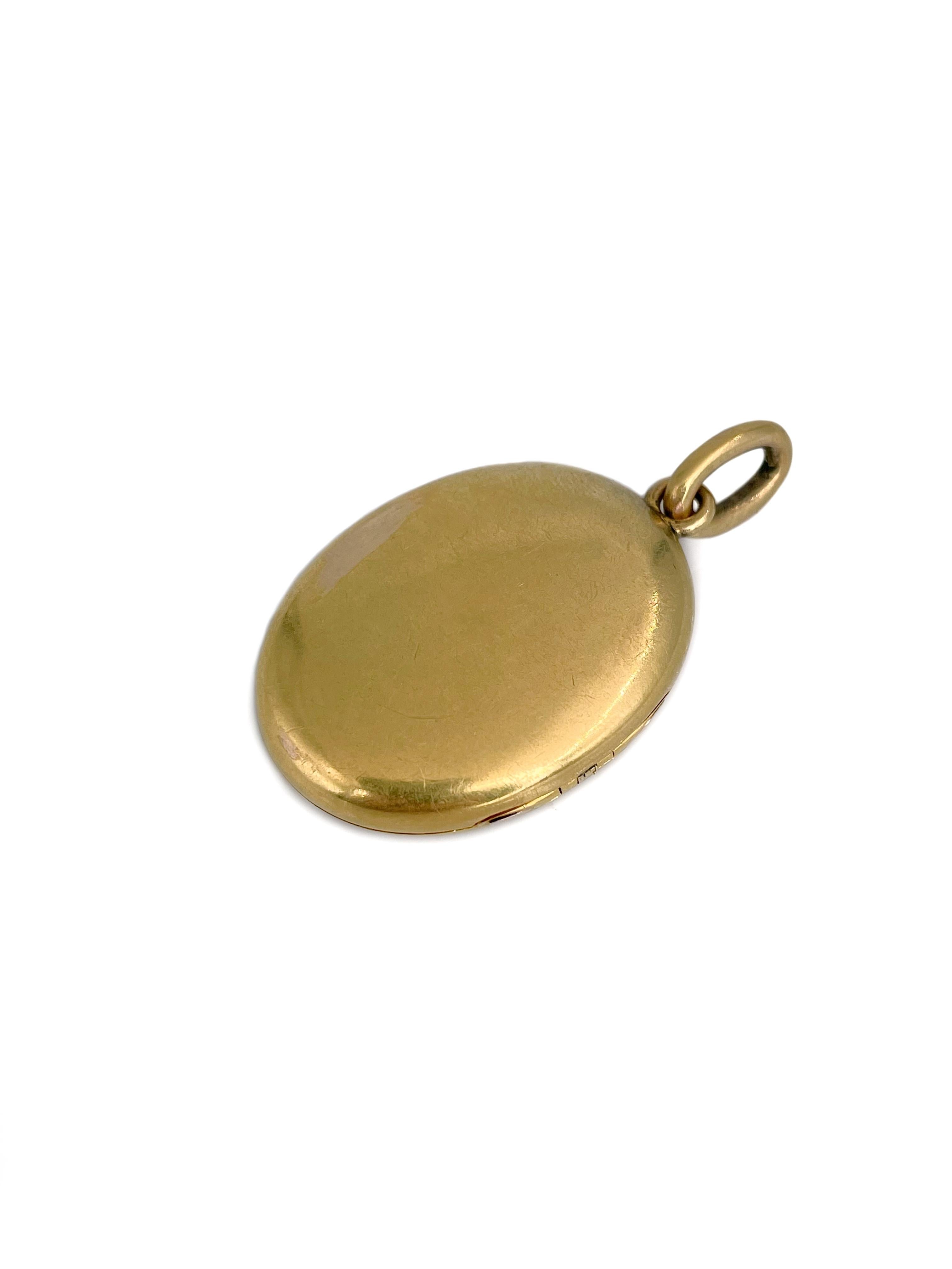 De las mujeres Colgante relicario oval victoriano de oro de 18 quilates con motivo floral de esmalte azul claro