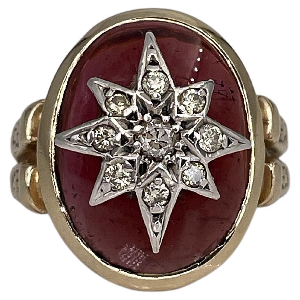 Victorian 18 Karat Gold Old Cut Diamond Cabochon Cut Garnet Star Ring