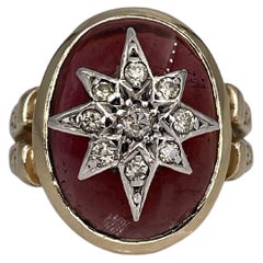 Victorian 18 Karat Gold Old Cut Diamond Cabochon Cut Garnet Star Ring