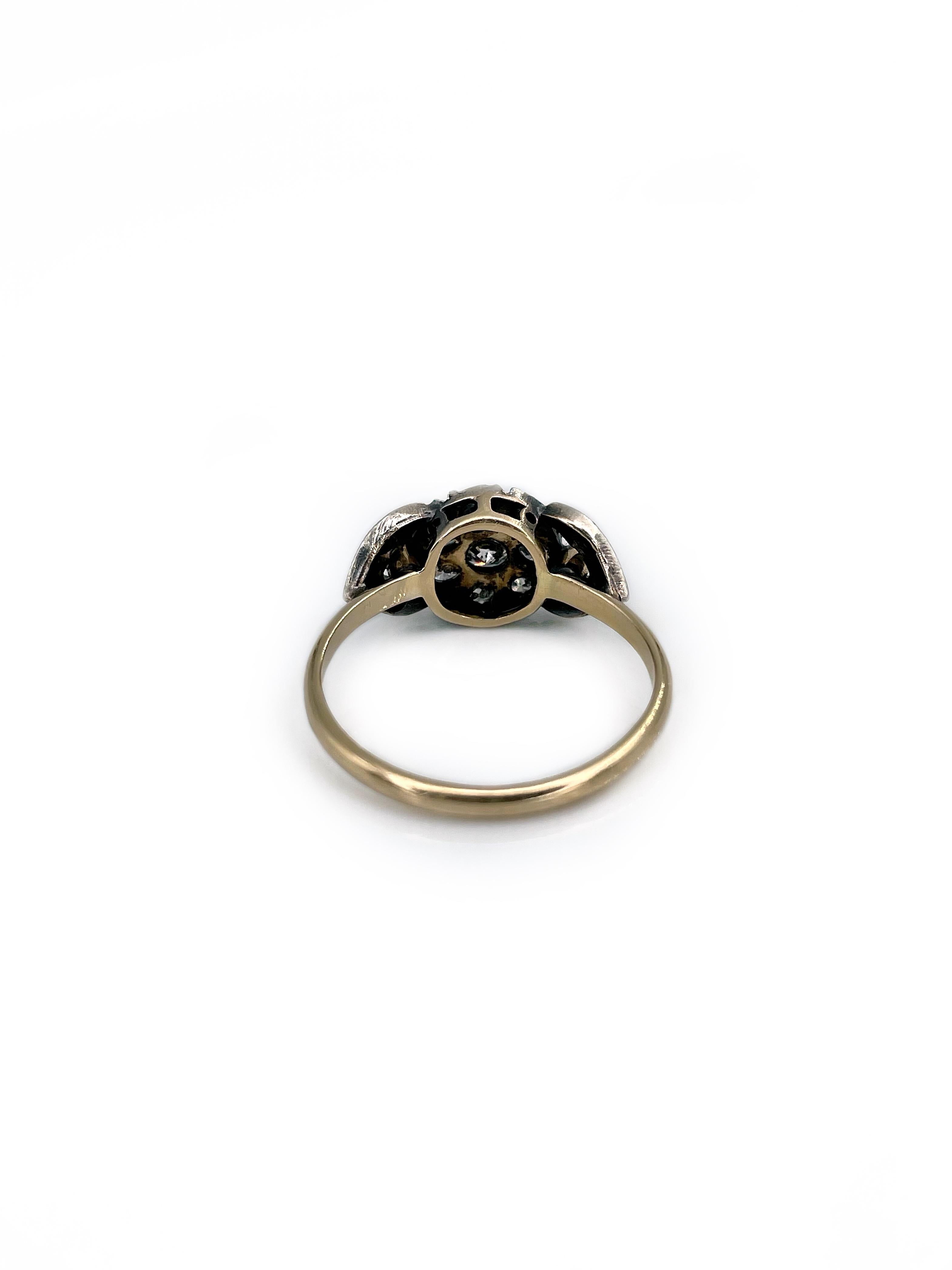 Women's Mid Century 14 Karat Gold 0.55 Carat Diamond Floral Design Cluster Ring