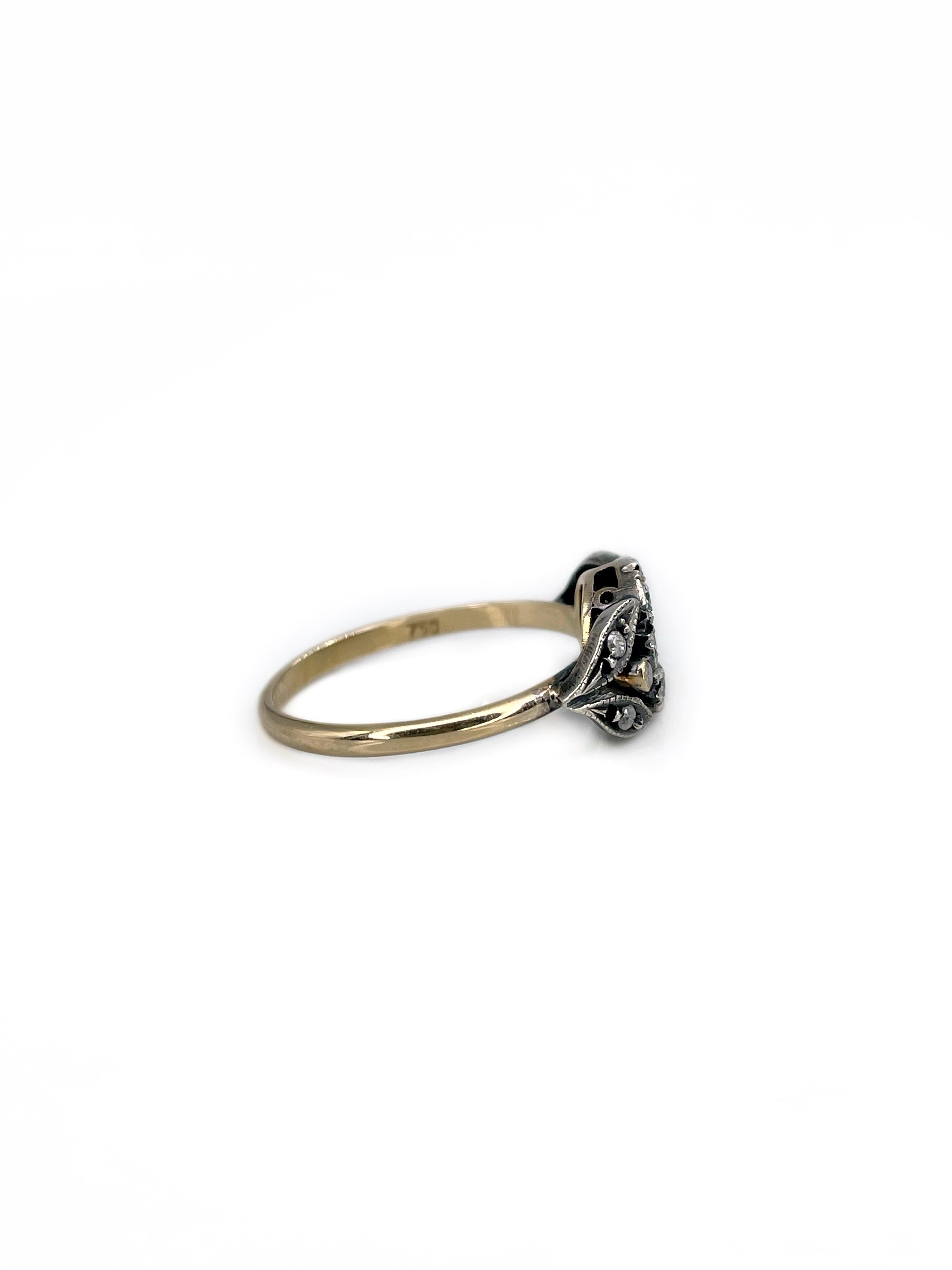 Mid Century 14 Karat Gold 0.55 Carat Diamond Floral Design Cluster Ring 1