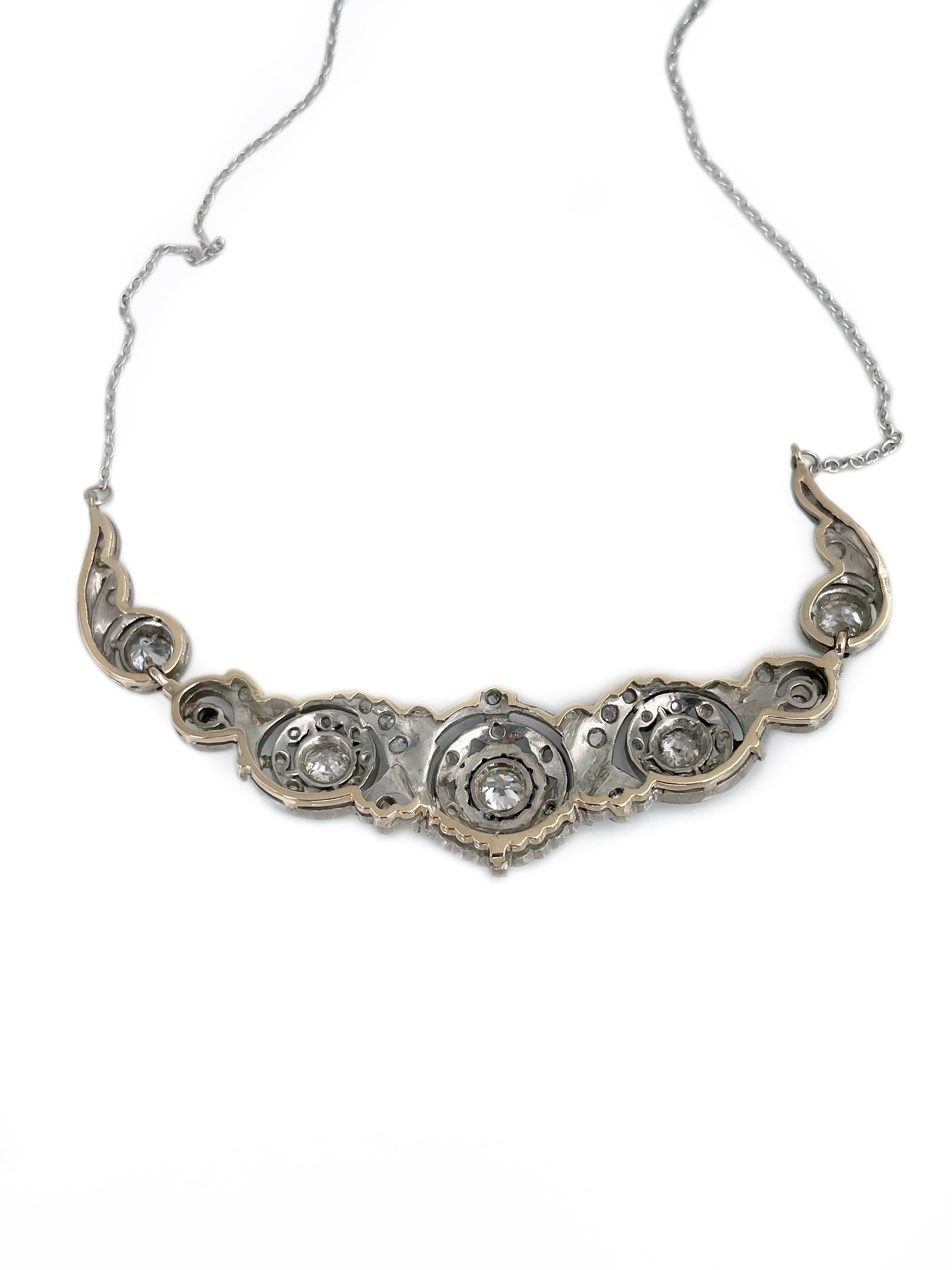 Victorian 14 Karat Gold Silver Old Cut Diamond Floral Motif Collier Necklace In Good Condition In Vilnius, Vilniaus apskr.
