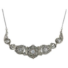 Victorian 14 Karat Gold Silver Old Cut Diamond Floral Motif Collier Necklace