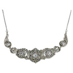 Viktorianische Collier-Halskette aus 14 Karat Gold und Silber mit Blumenmotiv im Altschliff