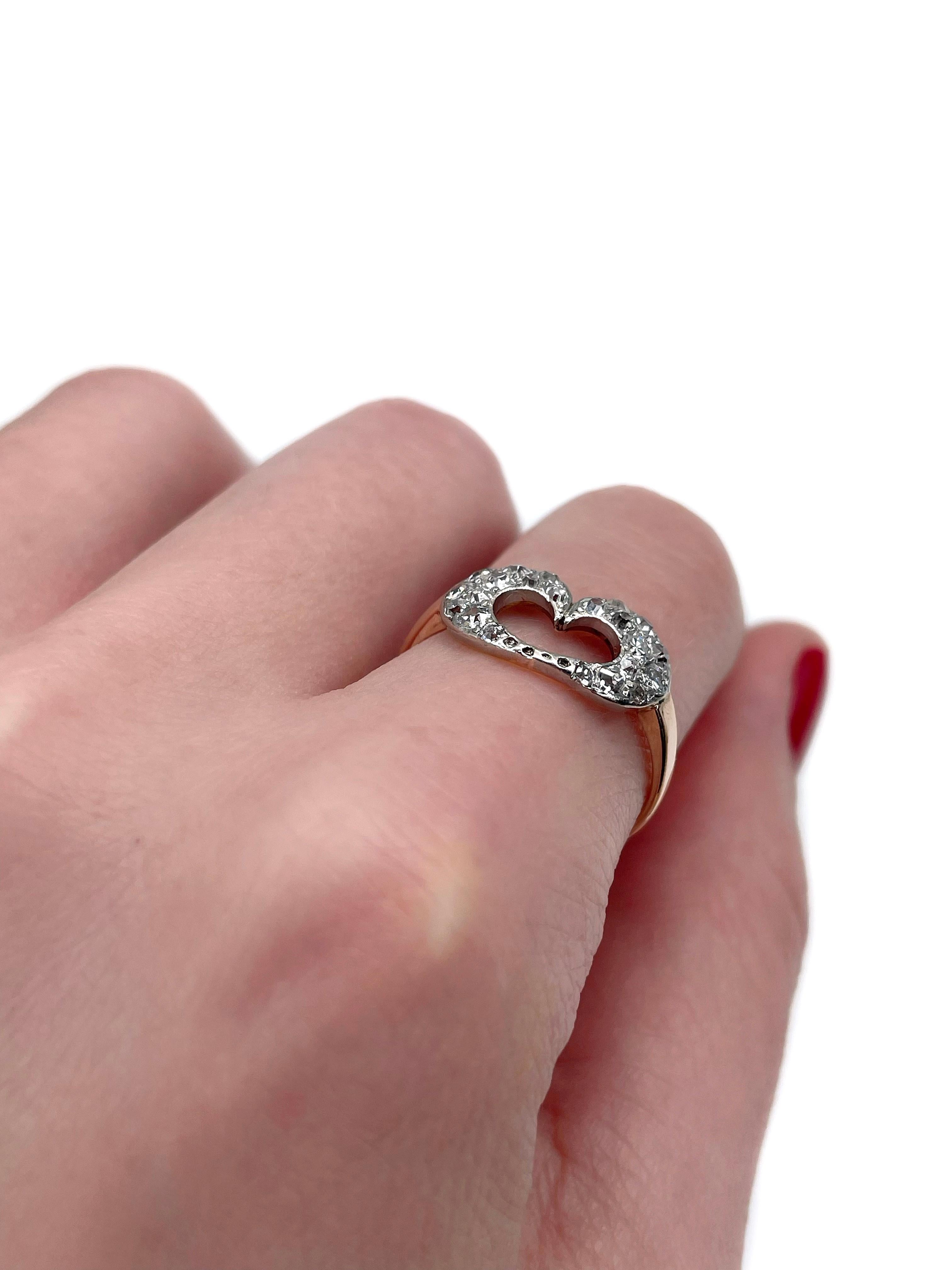 Round Cut Victorian 18 Karat Gold Old Cut Diamond Heart Shape Engagement Ring For Sale