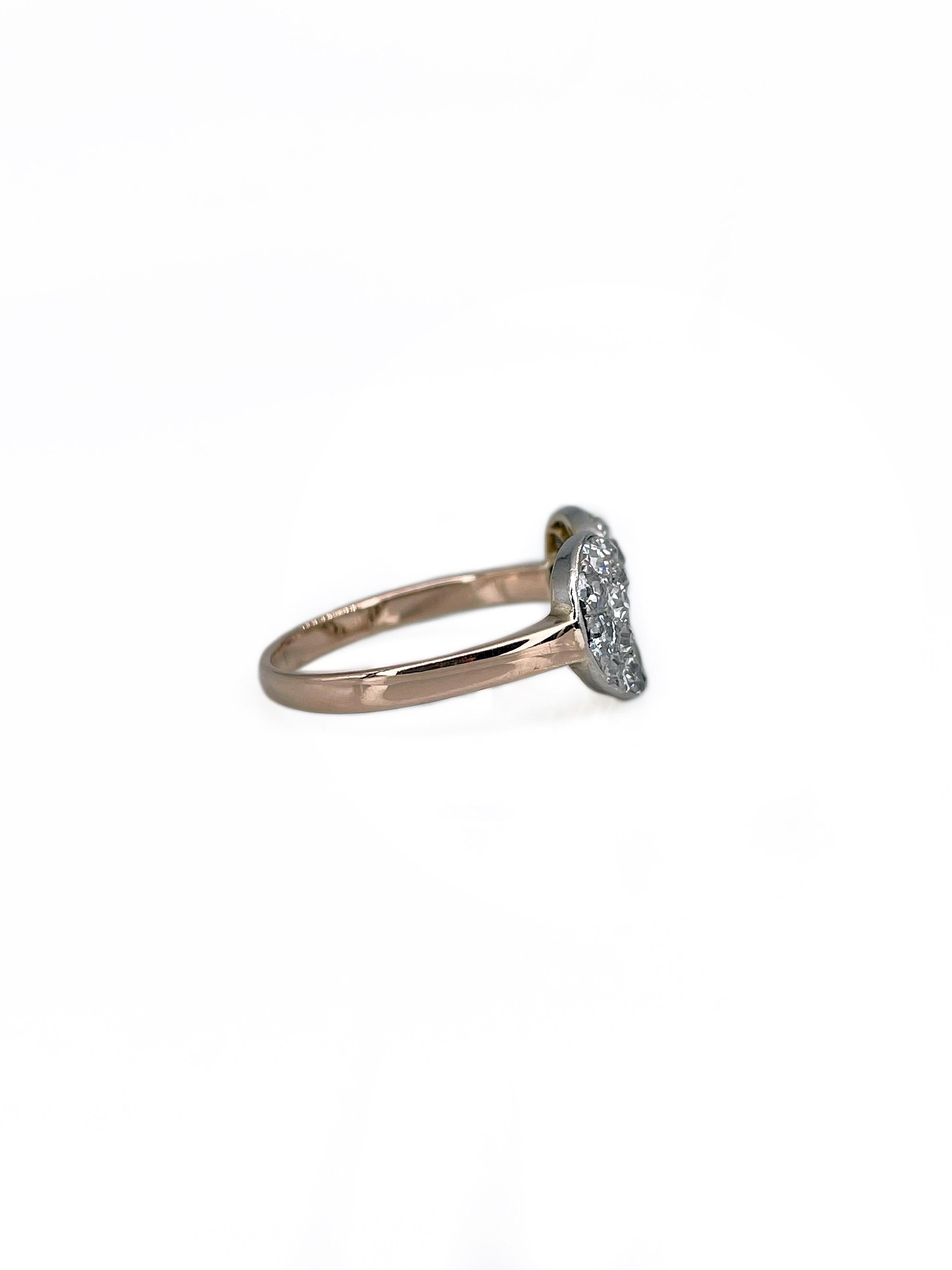 Taille ronde Bague de fiançailles victorienne en or 18 carats avec diamant taille ancienne en forme de cœur en vente