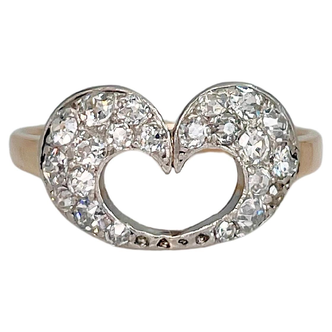 Bague de fiançailles victorienne en or 18 carats avec diamant taille ancienne en forme de cœur en vente
