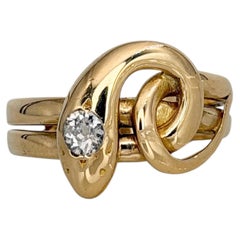 Bague serpent victorienne en or 18 carats avec diamant taillé dans une ancienne mine