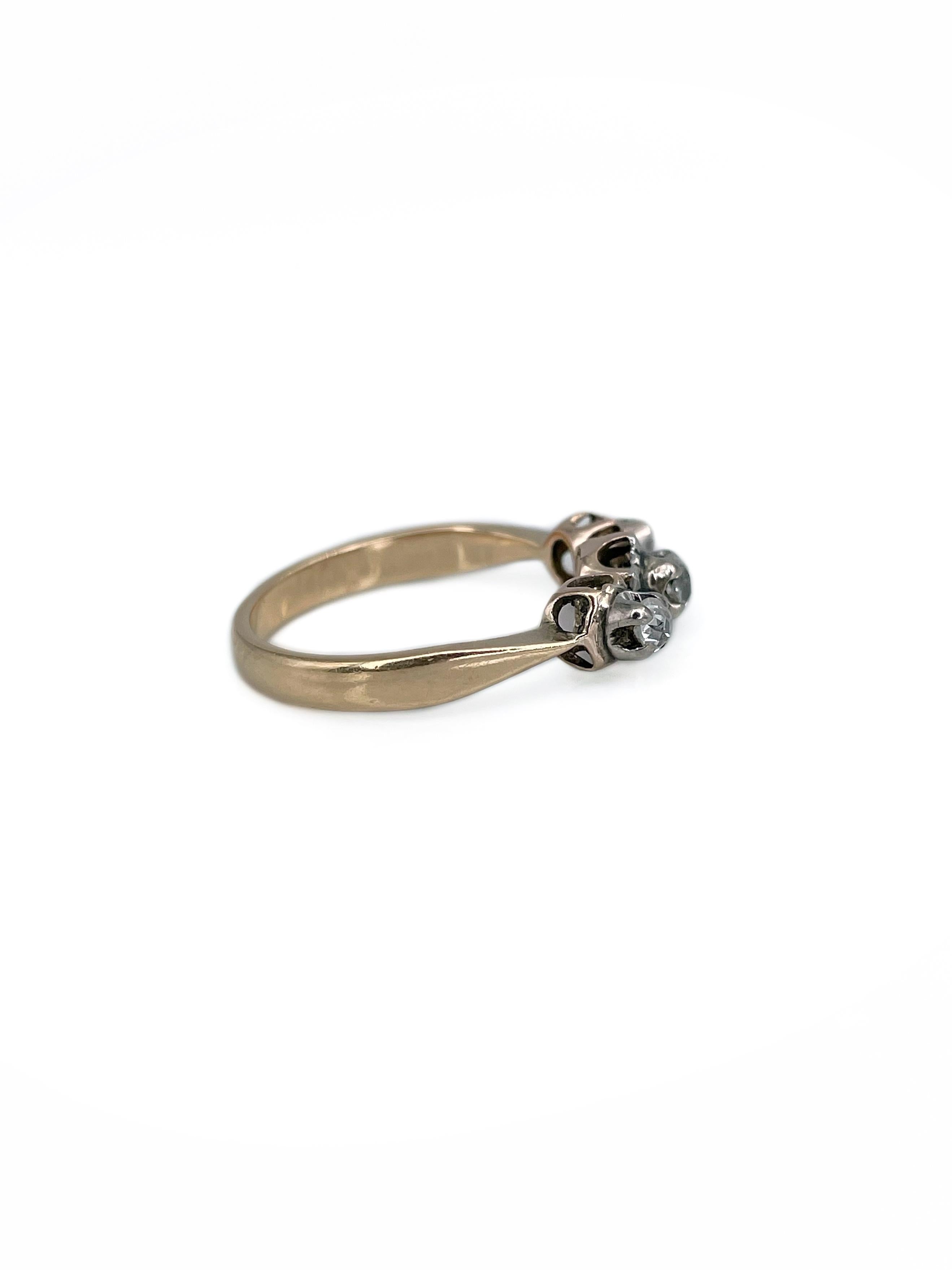 Women's Victorian 14 Karat Gold 0.21 Carat Old Mine Cut Diamond Three-Stone Ring